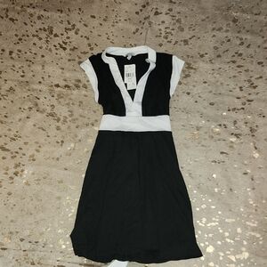 JCPenney Black and White Sheath Dress with V-Neck